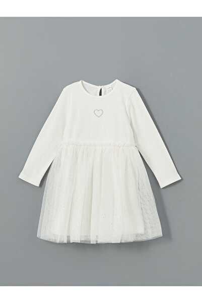 LC Waikiki Lcw Kids Ecru Crew Neck Tutu Girl's Dress
