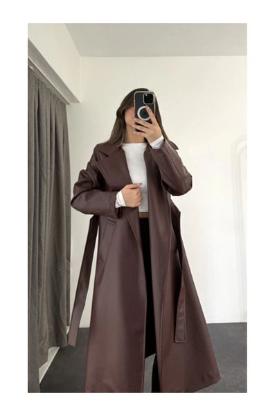 BERNEO Trenci de damă din piele maxi model la două pieptări