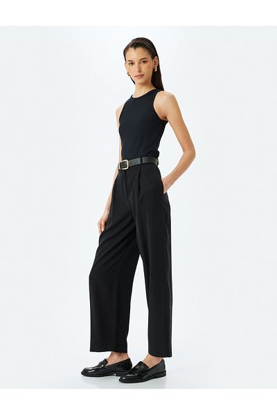 Koton Extra lange Stoffhose mit hoher Taille und weitem Bein und Taschen