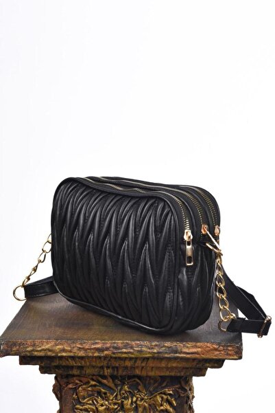 Sia Çanta Büzgülü Kapitone Desenli Üç Fermuarlı Gözlü Çapraz Askılı Şık & Kullanışlı Çanta