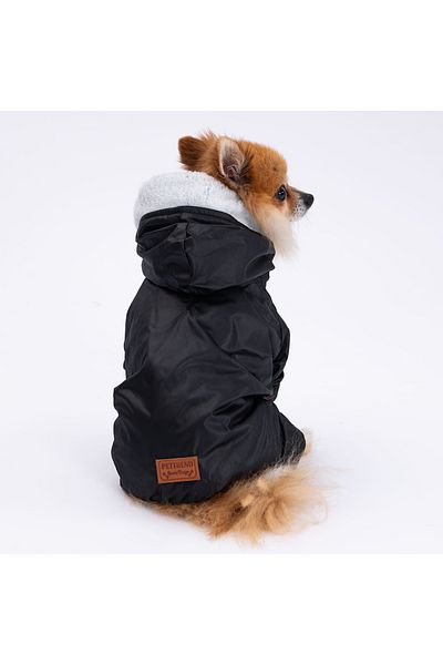 Pettrend Black Furry Jumpsuit Raincoat Small Breed Raincoat Dog Apparel Dog Raincoat