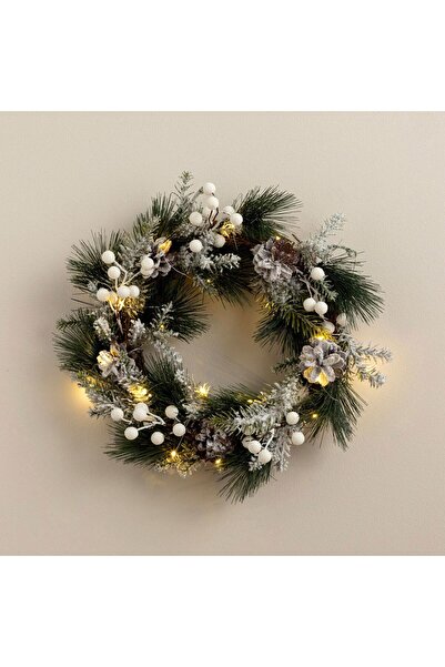 Chakra Alod Asılan Çelenk Yılbaşı Dekoru Beyaz/Yeşil