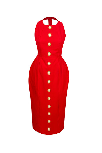 LAULEİ İnci Dress Κόκκινο μάξι φόρεμα με ανοιχτή πλάτη