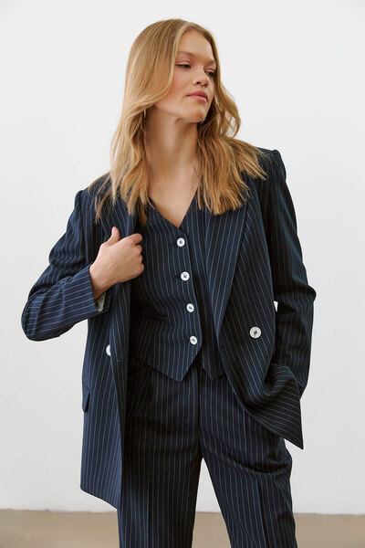 urban focus Striped Double Breasted Oversize Jacket