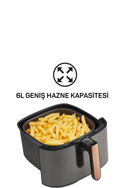 Arzum AR2074(AR2091)-B Airtasty XL ölfreie Fitöz Airfryer, 6 Liter Fassungsvermögen, Kupfer