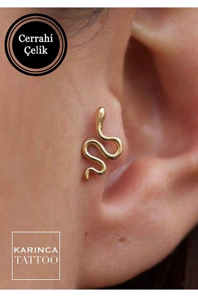 Karınca Piercing Gold Color Snake Ear Conch Flat Forward Helix Tragus Piercing