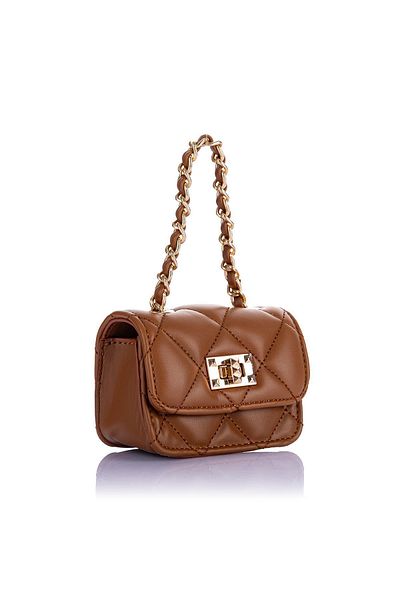 Getcho Nelton Women's Tan Chain Strap Mini Earphone Coin Makeup Bag AirPods Bag Stylish