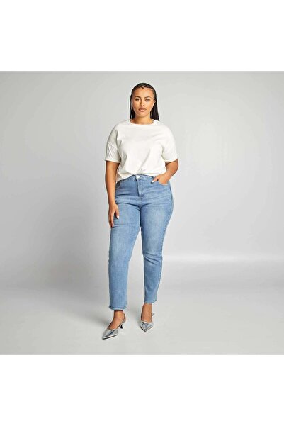 KIABI بنطلون جينز مستقيم الخصر أزرق