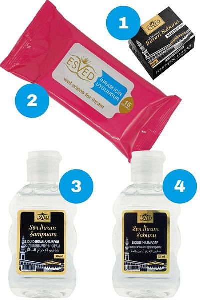 ESVED 20 Gr Unscented Dish Set - Liquid Soap, Shampoo and Wet Wipes