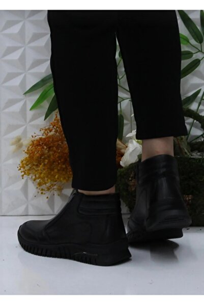 Özkan Ayakkabı SİYAH ÇİFT TARAFI FERMUARLI HAKİKİ DERİ ORTOPEDİK TABAN RAHAT YUMUŞAK KADIN BOT