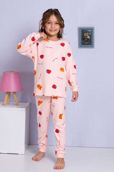 ROSAMİNA Girl's 100% cotton pink strawberry print pajama set