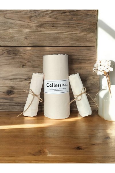 CollessiaHome %100 Cotton Satin Fitted Double Fitted Sheet Bed Sheet - Cream