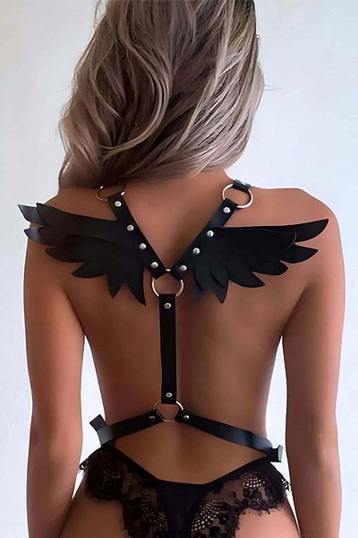 Angels Passion Δερμάτινο λουρί με κομψό και σέξι σχέδιο φτερού αγγέλου