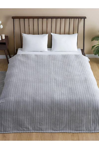 LC Waikiki Soft Gray Bud Patterned Welsoft Double Blanket 200X220 cm