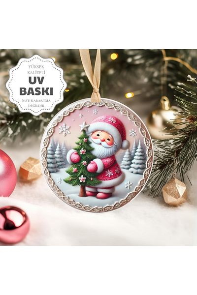 Sevimli Hediye Christmas Pine Tree Ornament - 3D Design Uv Printed - Santa Claus and Pine Tree