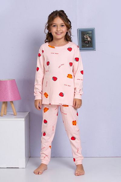 ROSAMİNA Girl's 100% cotton pink strawberry print pajama set
