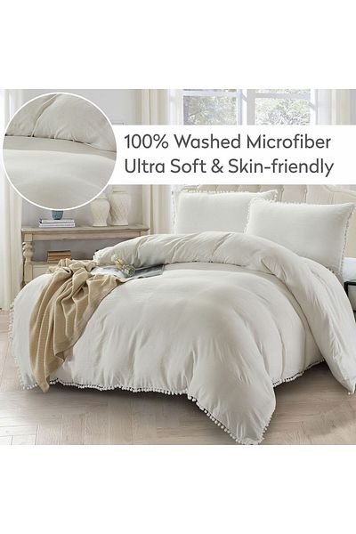 Donetella 2-Piece Pompom Single Size Bedding Duvet Set 170X240 cm Filler Not Included