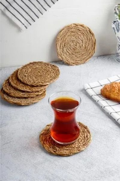 BALSA 10 Cm Round Straw Coasters - 6 Pieces