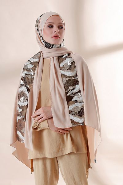 Differenza Μπεζ σάλι κρεπ Waterway - Cloud Sequined