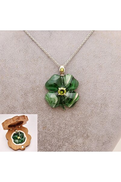 RETERNITY Yonca Bakalit Sıkma Kehribar Gümüş Kolye (Orta Boy)