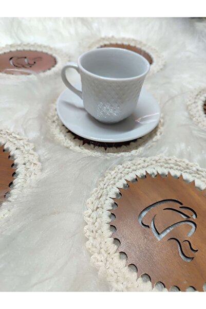 SEVAL Ahşap taban Dantel Örgü kahve ve çay bardağı altlığı sunumluk