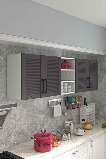 Kenzlife Hazır Mutfak Dolabı Fasulye90 Gri Mod2 90*200*32 Mebran Kapak Suntalam Gövde