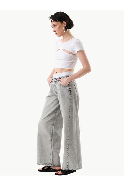 RİVUS Gray Baggy Jean Trousers - Garni Detail on the Waist