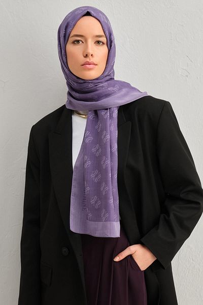 Armine Şal Tensel-Mătase - Model Minimal Monogram - ATN1 - 3298 - Mov