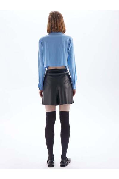 RİVUS Short Cotton Shirt with Tie Accessories - Blue