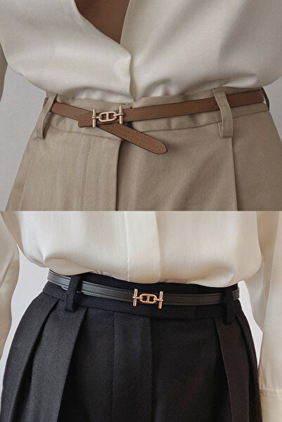 H&E LUXURY DESIGN Pantaloni subțiri cu cataramă aurie din 2 piese pentru femei, cămașă, jachetă, rochie, centură pentru pulover