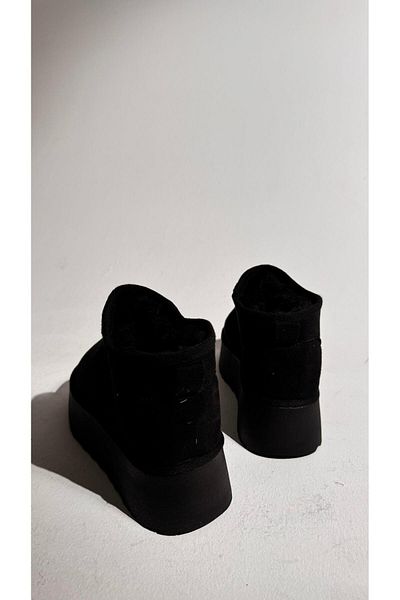 Eataly Shoes Botine din piele intoarsa cu talpa inalta Negru