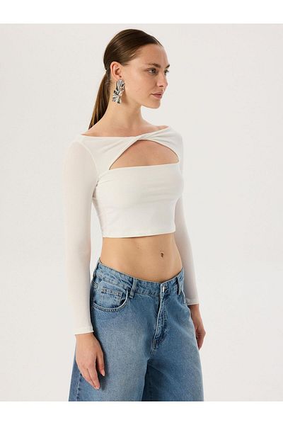 RİVUS Cut Out Detailed Long Sleeve Bodysuit - Ecru