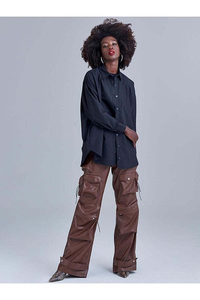 RİVUS Oversize Off-Shoulder Shirt - Black
