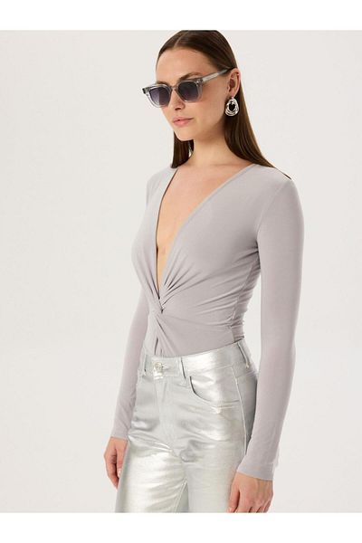RİVUS Gray Iconic Body - Long Sleeve with Twist Detail on the Front