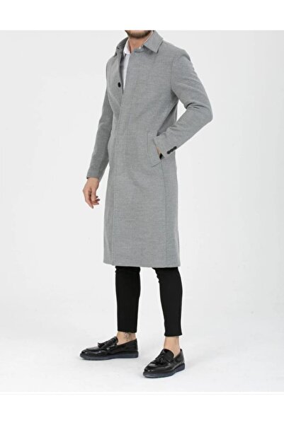 güncüoğlu Daily Grey Color Length 110 cm Baby Collar Cascumber Fabric Classic Men's Coat