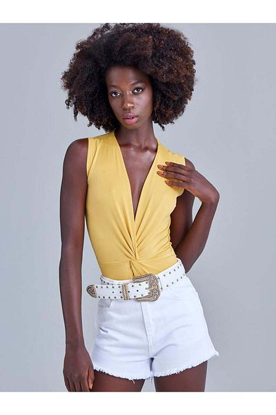 RİVUS Sleeveless Iconic Body with Snap Fasteners - Yellow