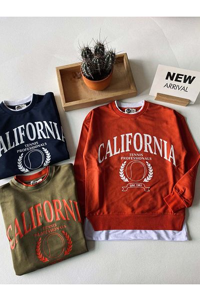 rg kidsstore Young Front Printed T-Shirt Piece Detailed Sweatshirt