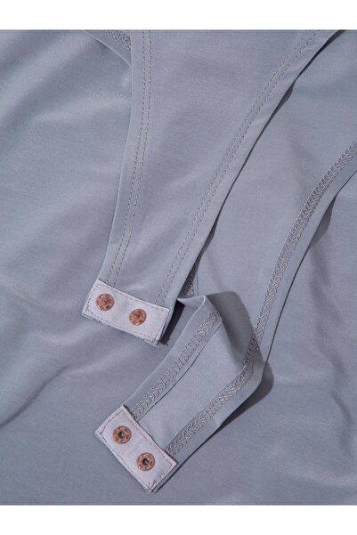 RİVUS Gathered Long Sleeve Bodysuit with V-Neck -Grey