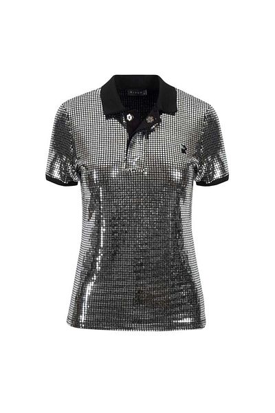 RİVUS Μπλουζάκι με παγιέτες Polo Neck - Ασημί