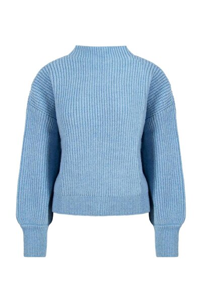 RİVUS Dik Yaka Balon Kollu Triko kazak - Mavi