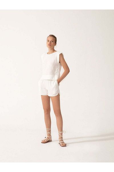 RİVUS Elastic Waist Cotton Shorts - Ecru