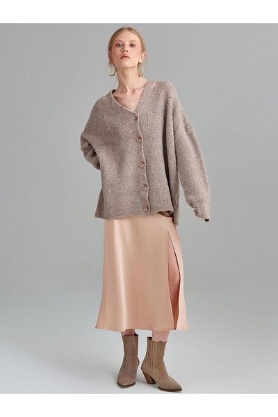 RİVUS Ζακέτα με κουμπιά Oversize Cut Out Λεπτομερή Πλεκτό - Μπεζ