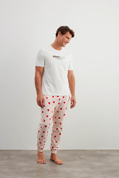 Syah Erkek Pamuklu Kısa Kollu Uzun Pijama Takımı