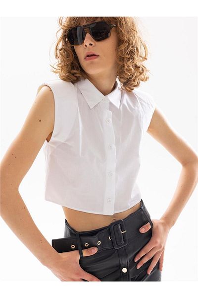 RİVUS Padded Sleeveless Crop Shirt - White