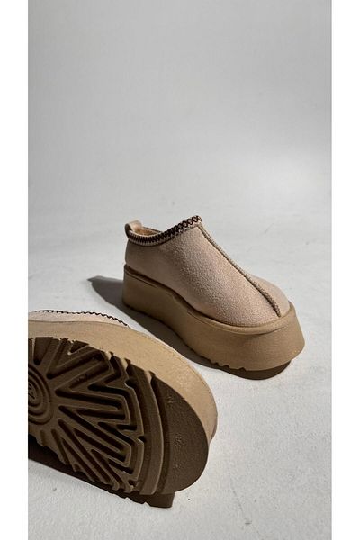 Eataly Shoes Cizme papuci de gleznă cu talpă înaltă din piele intoarsa bej