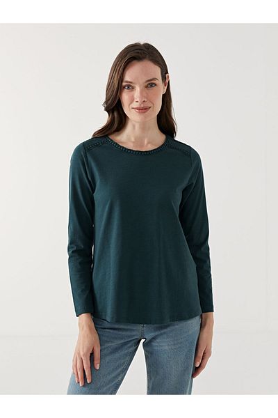 LC Waikiki Γυναικεία μπλούζα με κέντημα LCW Grace Green Crew Neck
