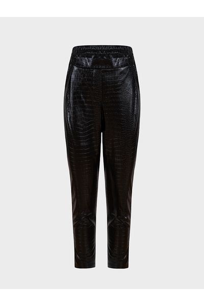 RİVUS Crocodile Leather Cigarette Leg Trousers-Black