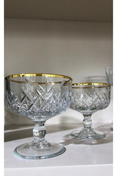 Paşabahçe Gold Colored 2-Piece Ice Cream Glass Footed Bowl Set