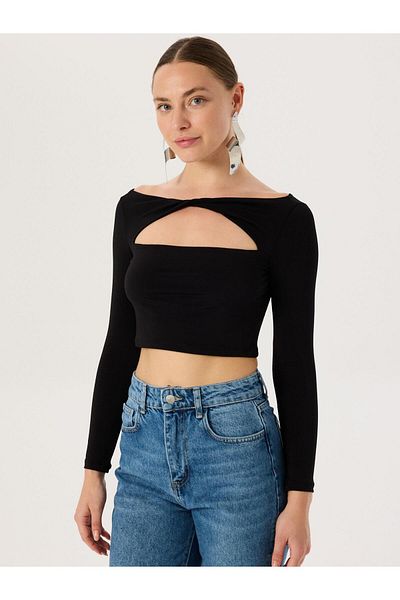 RİVUS Cut Out Detailed Long Sleeve Bodysuit - Black