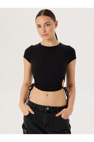 RİVUS Black Short Sleeve Body - Side Gather Detailed